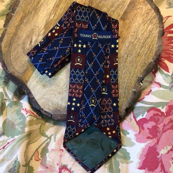 Vintage TOMMY HILFIGER 100% Silk Tie Equestrian Stars Tenniz Blue Gold USA NEW - Picture 4 of 13